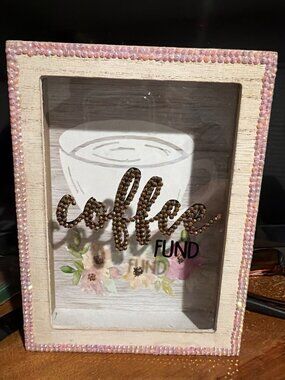 Coffee Fund Shadow Box Piggy Bank Home Decor New Beaded